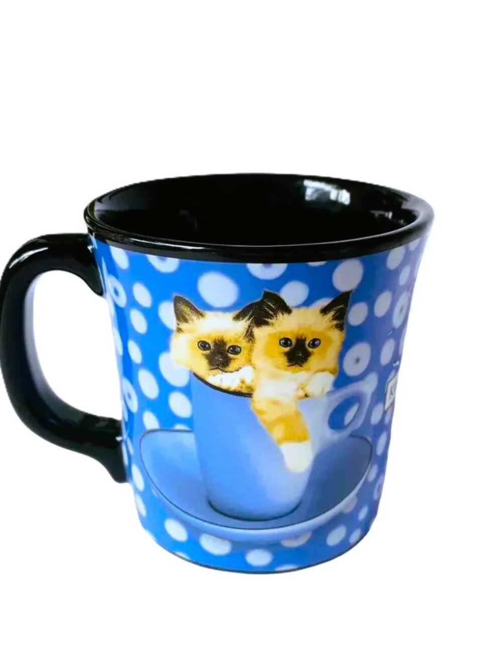 Keith Kimberlin Siamese Kittens Polka Dot Coffee Mug Cat Teacup Black Hand 11 oz